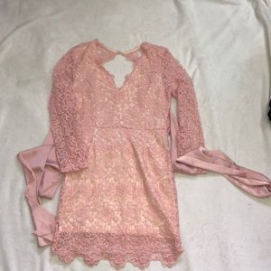 Pink, lacy, sleeved dress